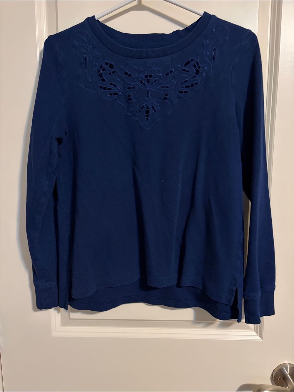 a.n.a Women's Dark Blue Long-Sleeve Top with Cutout Yoke